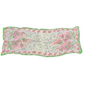 Vintage Floral Print Oblong Scarf With Green Border & Pink Flowers 13x37in. Ligh